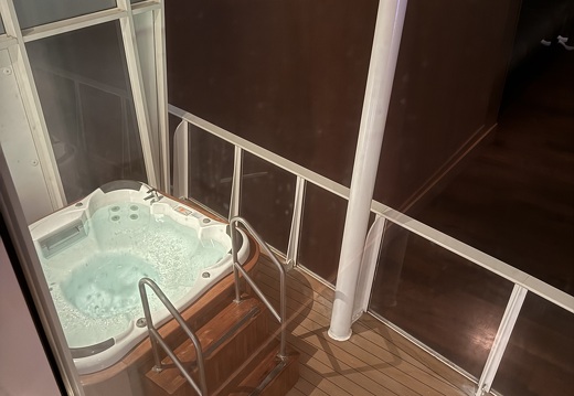 View of balcony hot tub from upstairs landing